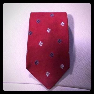 Tommy Hilfiger Red Tie with silver and blue flower